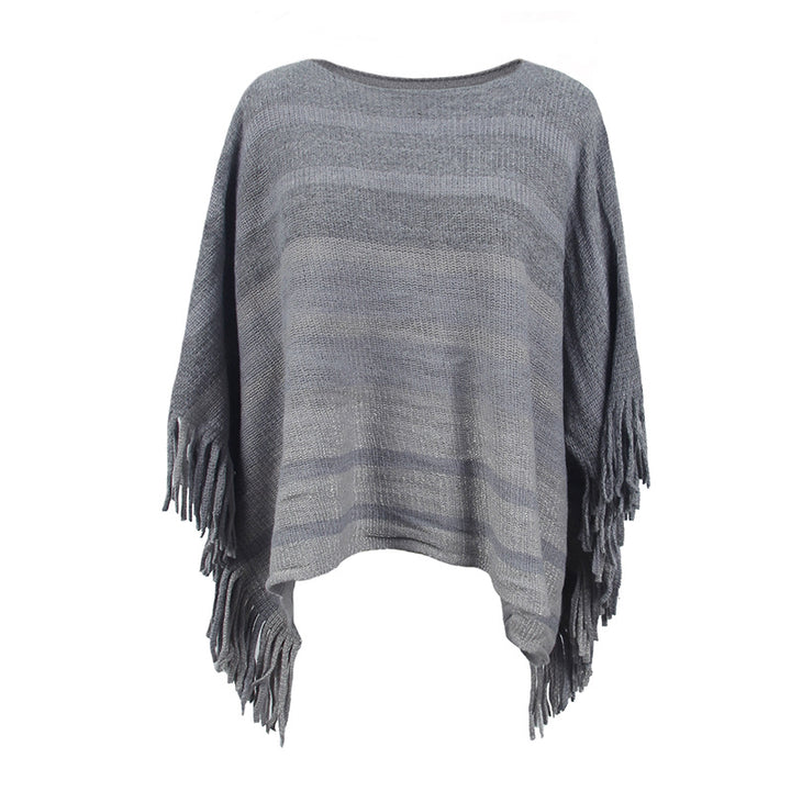 Ladies elegant poncho with textured design and fringe details Lune London
