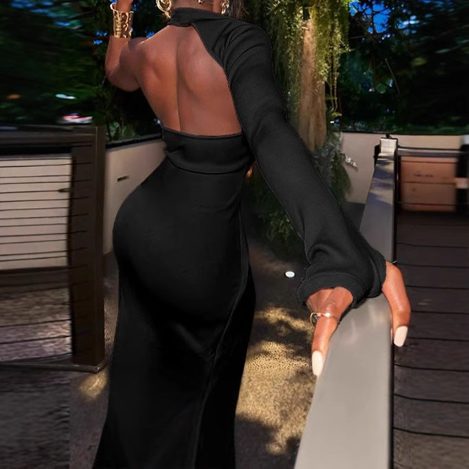 Ladies Elegant wrap dress with asymmetrical neckline and high slit Lune London