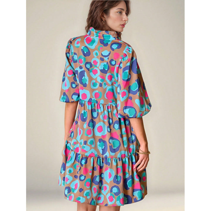 Short ruffled fluid dress for women with colorful print Lune London
