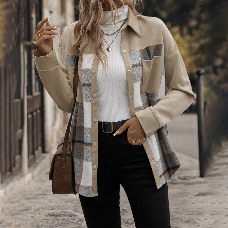 Plaid twill shirt jacket for women with patch pockets Lune London