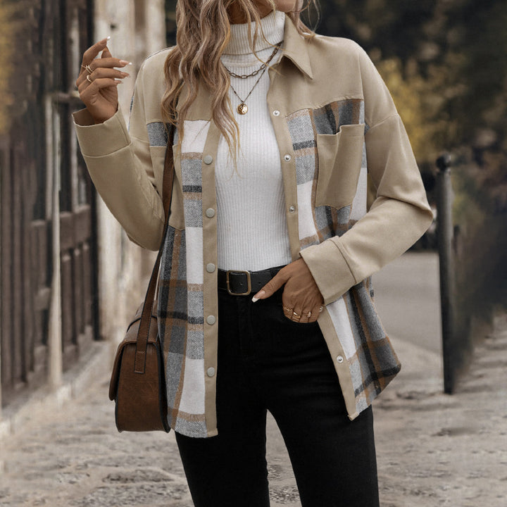 Plaid twill shirt jacket for women with patch pockets Lune London