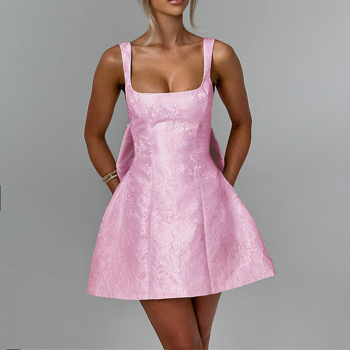 A-line dress for women with floral jacquard pattern and thin straps Lune London