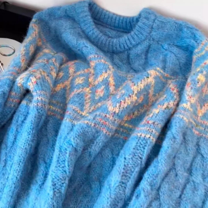 Pull à mailles épaisses pour femmes avec motif nordique et matériau doux Chic & Stil