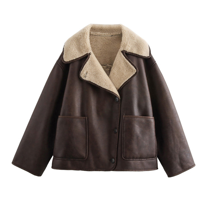Faux leather jacket for women with soft collar and practical pockets Lune London