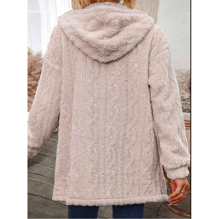 Women Plush Hooded Jacket with Deep Collar and Side Pockets Lune London