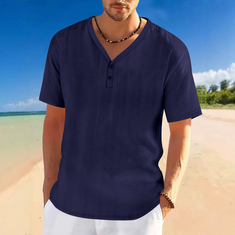 Men's short sleeve Henley shirt with textured design and stylish accents Lune London