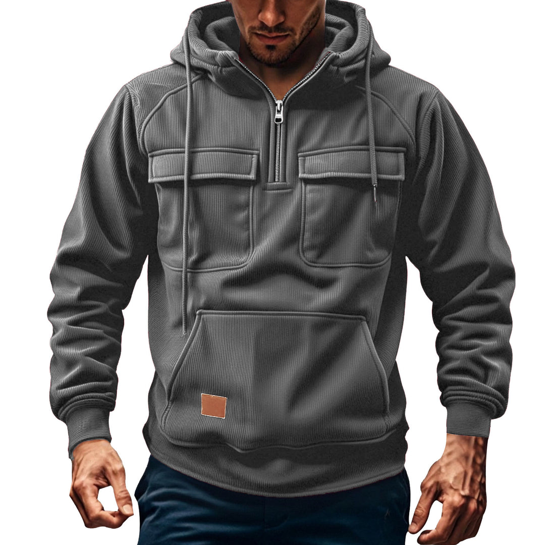 Fleece pullover for men with zip collar and practical pockets Lune London