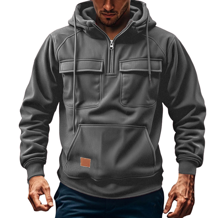 Fleece pullover for men with zip collar and practical pockets Lune London