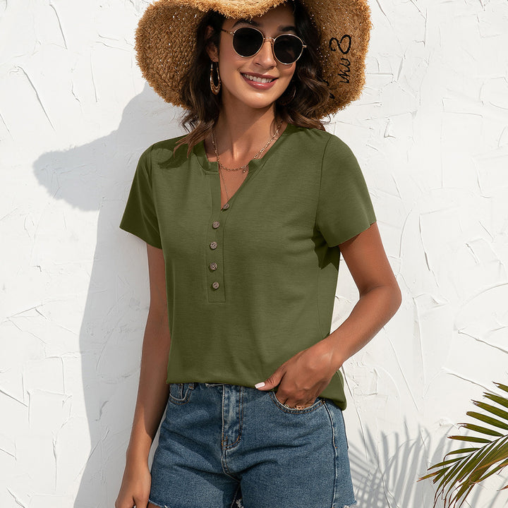 Casual Henley T-shirt for women with button details and round neck Lune London