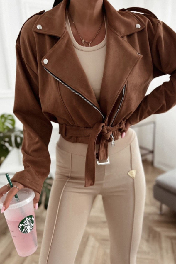 Women's biker jacket in high-quality faux suede with a fitted cut and side zippers Lune London