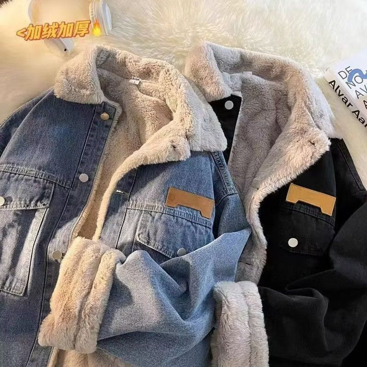 Oversized denim jacket for women with faux fur lining Lune London