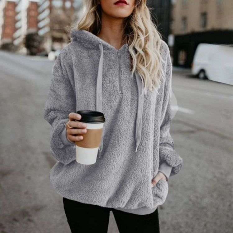 Ladies Oversized Fleece Hoodie with Comfortable Pockets and Drawstring Lune London