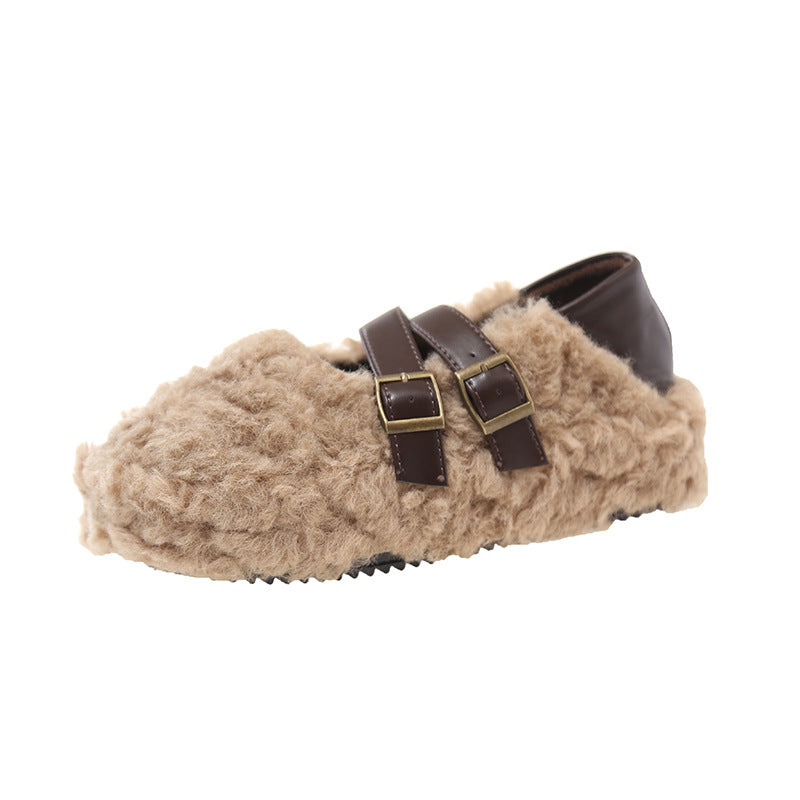Plush slippers for women with adjustable strap design Lune London