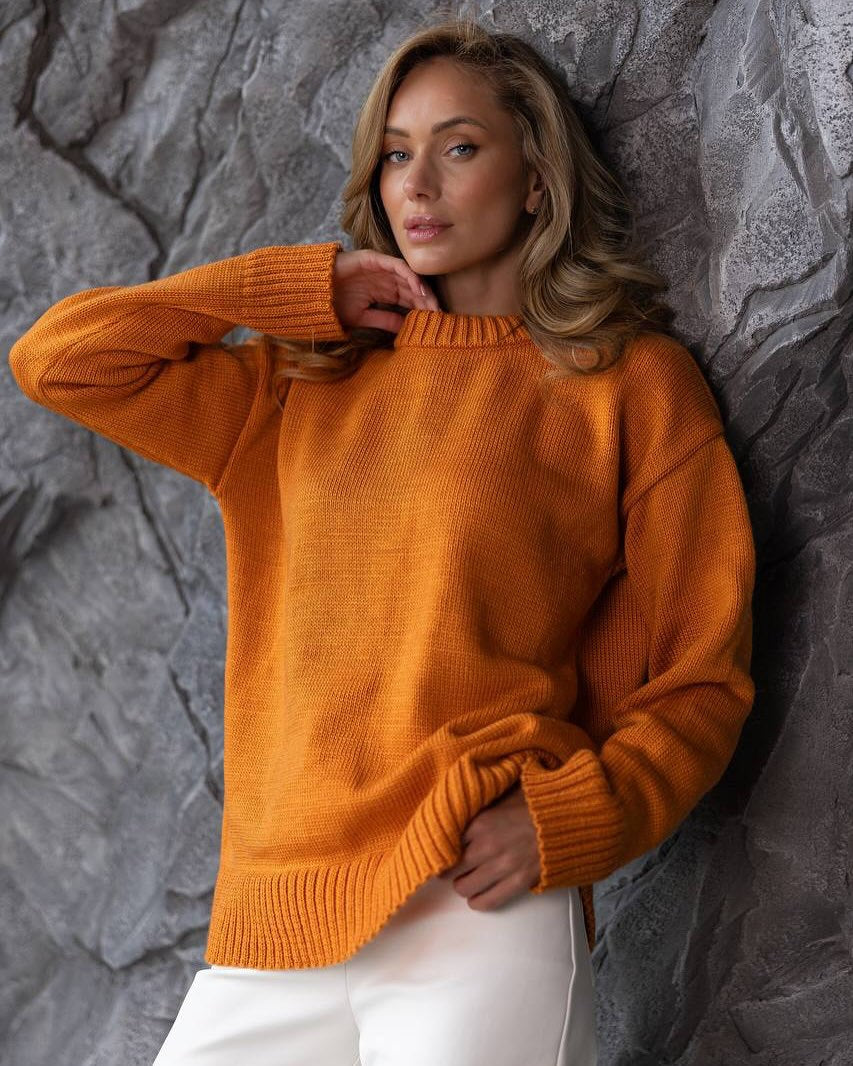 Women thick knit sweater with loose fit and ribbed cuffs Lune London
