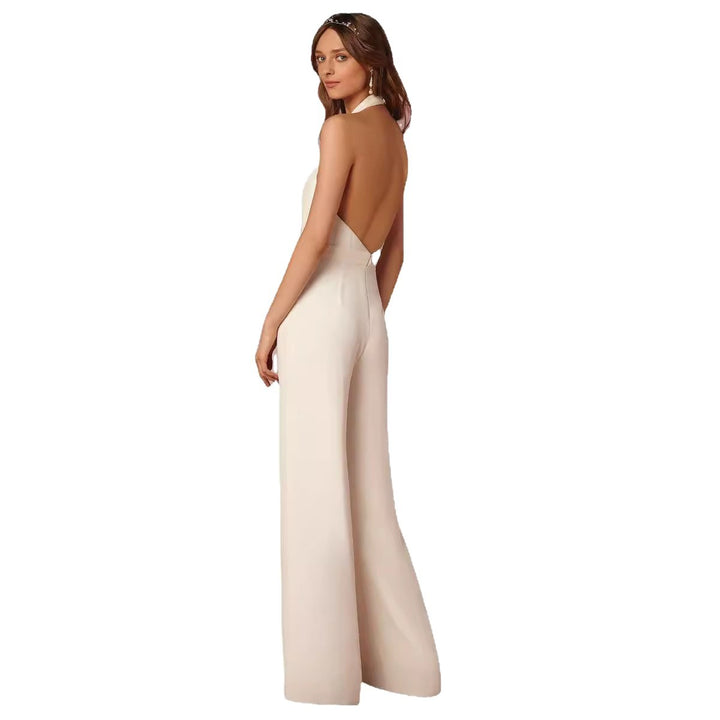 Ladies elegant jumpsuit with deep V-neckline and wide-leg silhouette Lune London