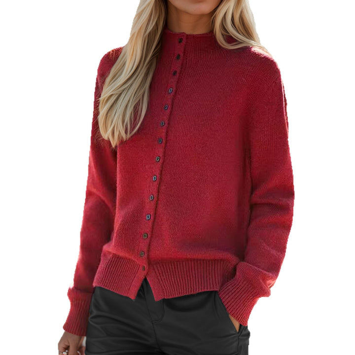 Knitted jacket for women with decorative buttons and a high collar Lune London