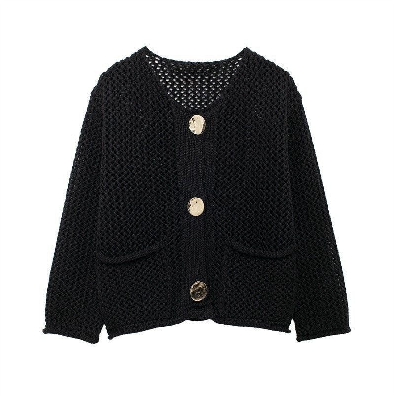 Women's knit jacket with open mesh structure and comfortable pockets Lune London