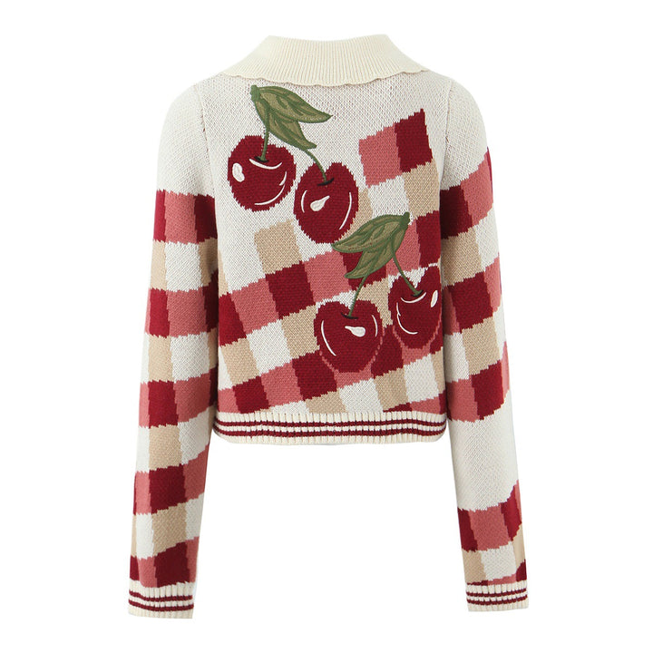 Ladies cheerful Cropped knitted jacket with cherry blossom floral pattern Lune London