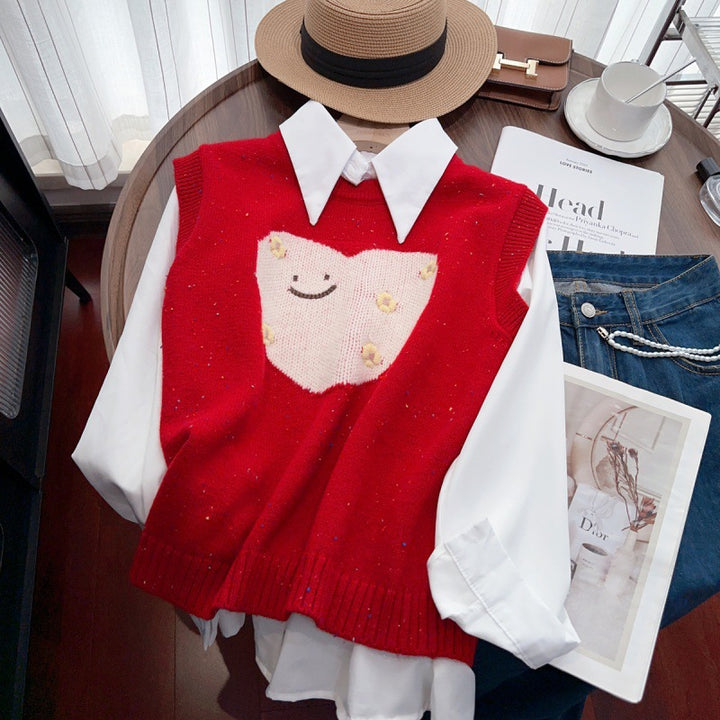 Ladies cute knitted vest with heart pattern and sleeveless Lune London