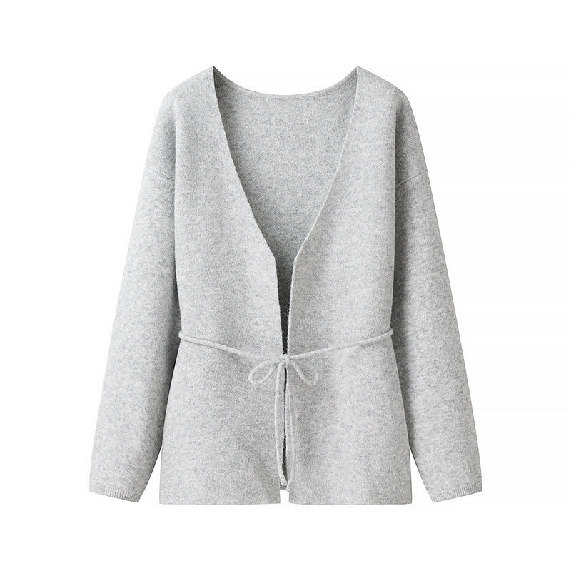 Ladies Cozy Knit Vest with Deep V-Neck and Waist Drawstring Lune London