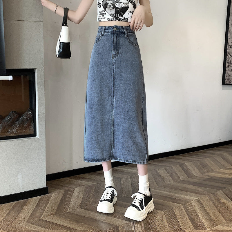 Jupe en denim midi pour femmes avec fente avant Chic & Stil