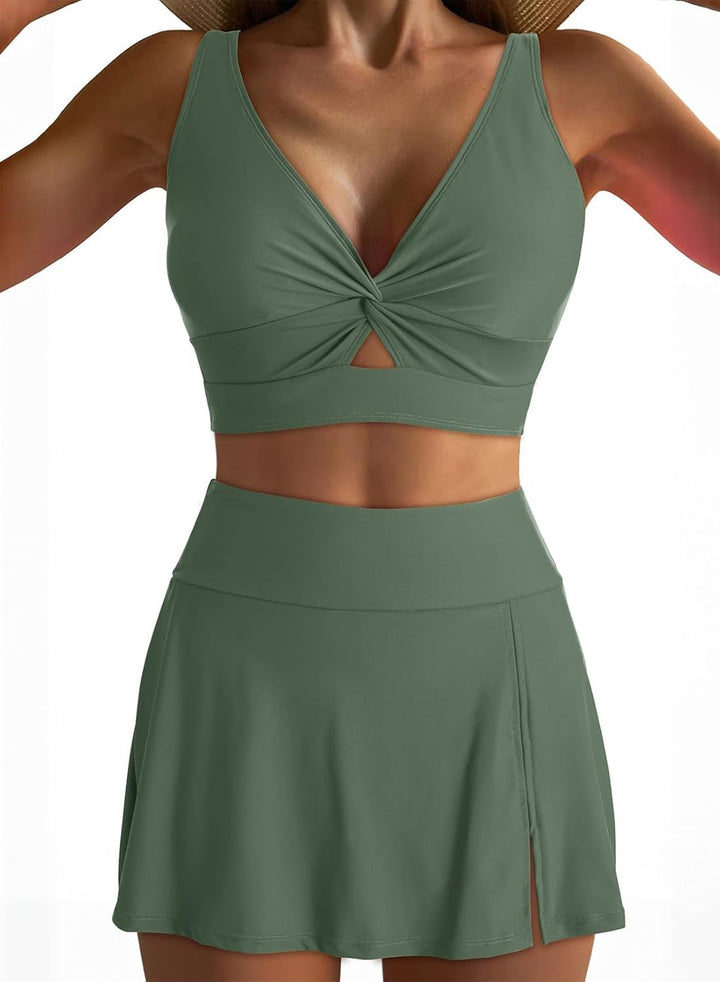 Women's Sporty Bikini Set with Fashionable Wrap Top and Chic Skirt Lune London