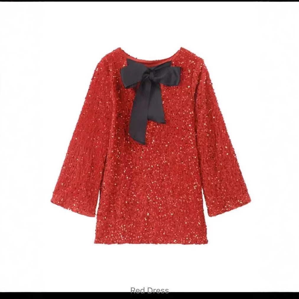 Ladies Glamorous Mini Dress with Sparkling Sequins and Elegant Puff Sleeves