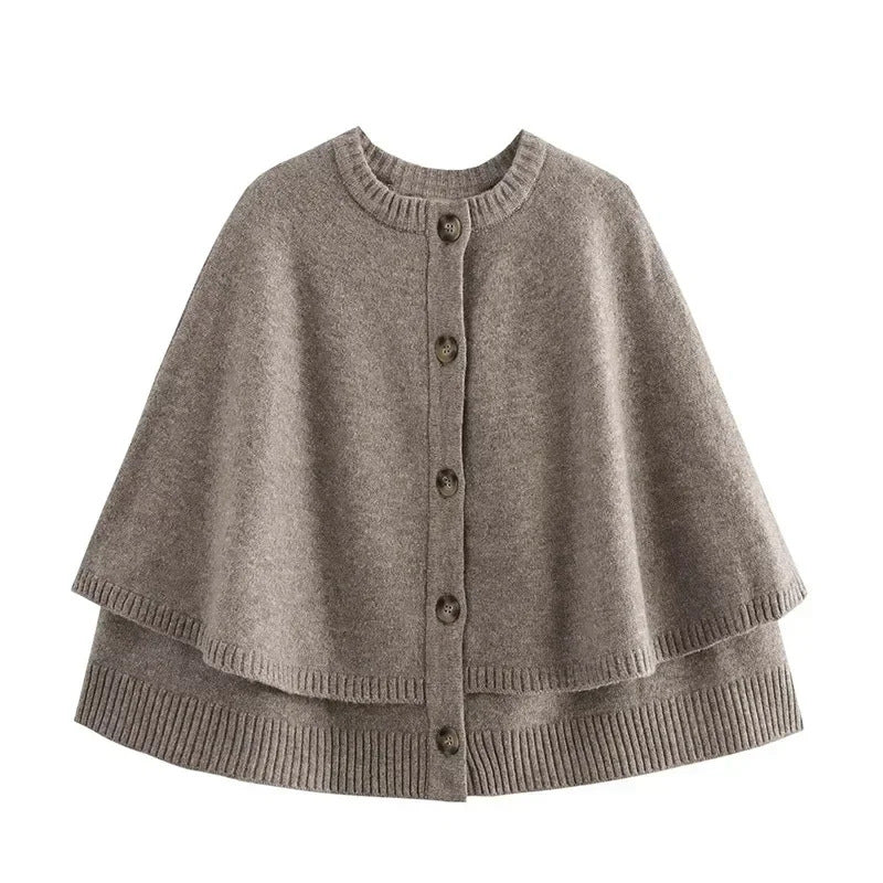 Ladies Elegant knitted poncho with button placket Lune London