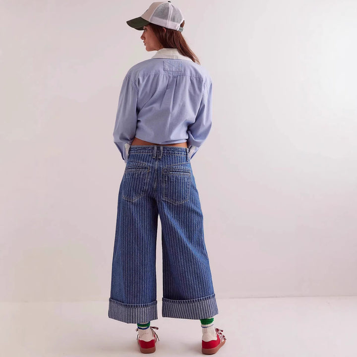 Ladies elegant wide-cut jeans with sewn-on stripes Lune London