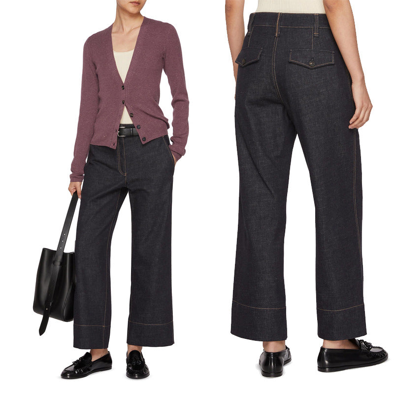 Women wide high-waisted jeans with trendy contrast seams Lune London