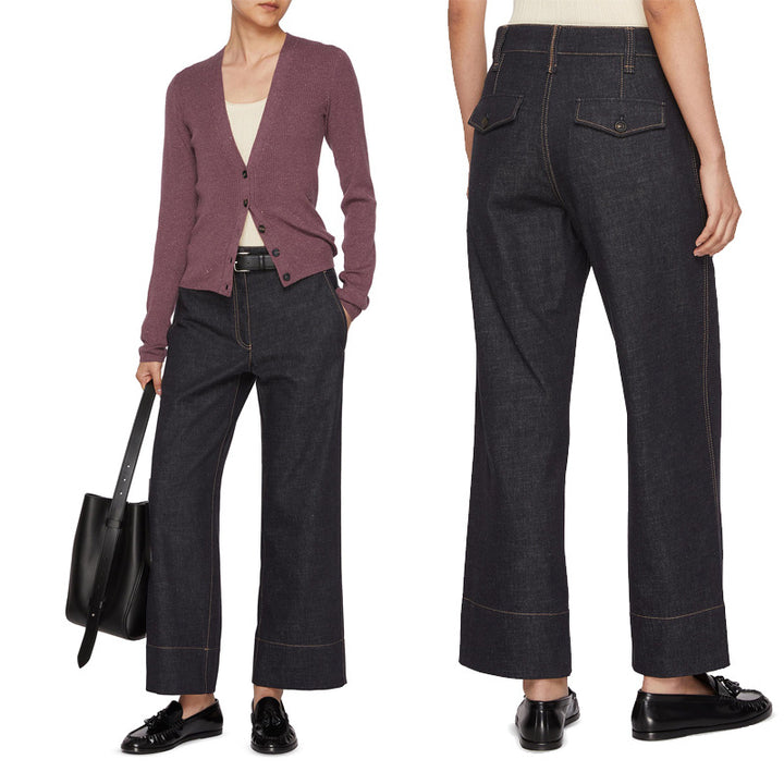 Women wide high-waisted jeans with trendy contrast seams Lune London