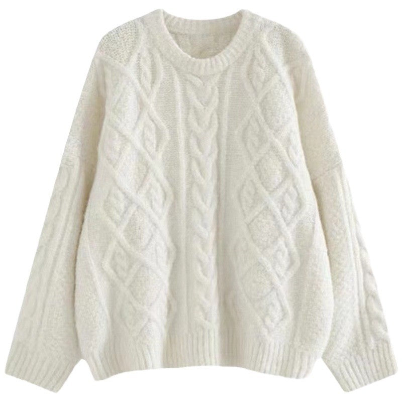 Women Large knitted sweater with cable pattern and loose fit Chic and Style