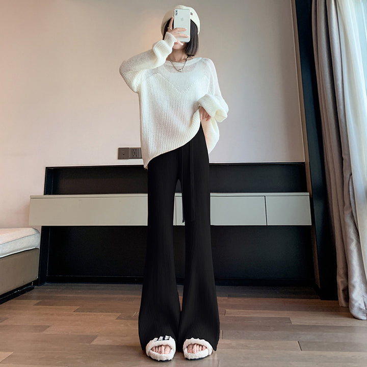 Pantalons tricotés confortables pour femme, à coupe large avec taille élastique Chic & Stil