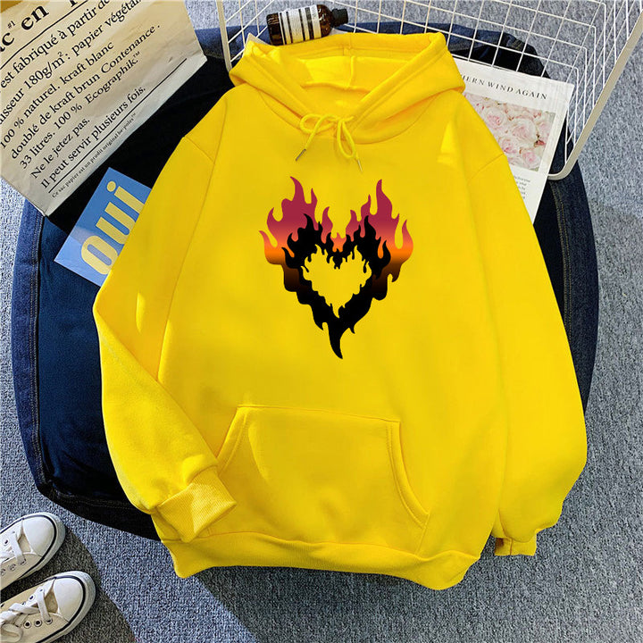 Women's Hoodie with Creative Flame Heart Design Chic & Style