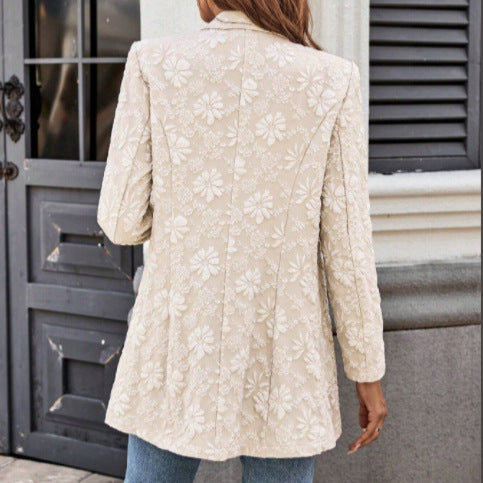 Women's elegant blazer jacket with embroidered floral design Lune London