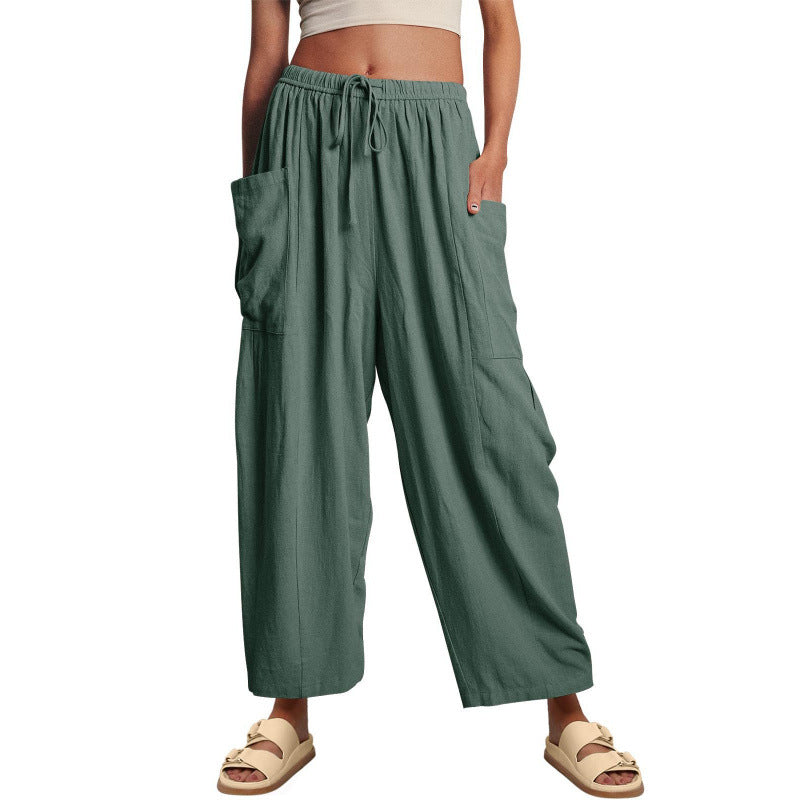 Casual harem pants for women with practical side pockets and loose fit Lune London