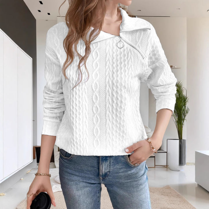 Casual knitted women's sweater with short zipper and textured surface Lune London