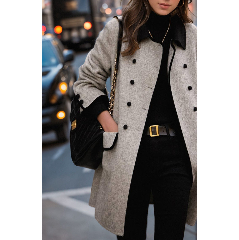 Elegant wool coat for women with classic design and contrasting collar Lune London
