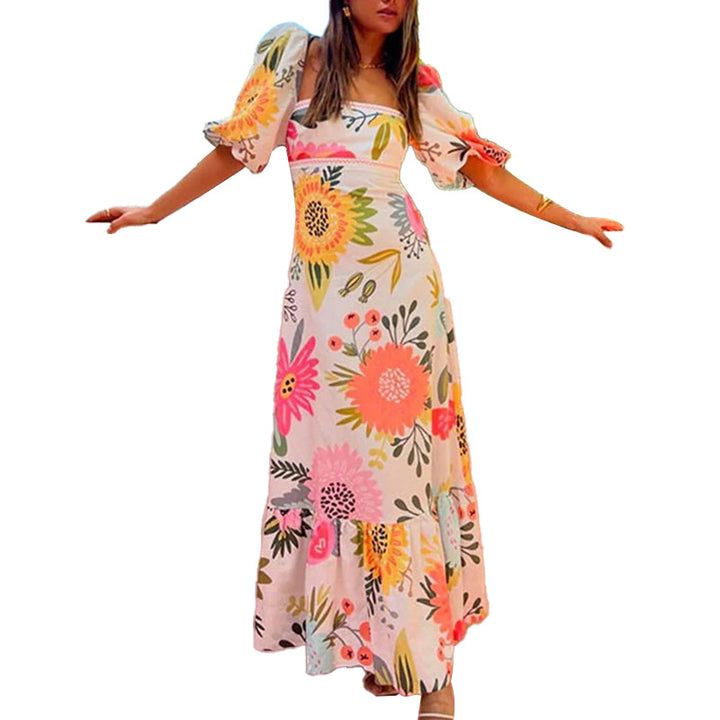 Robe maxi femme avec manches bouffantes et détails imprimés floraux Chic & Stil