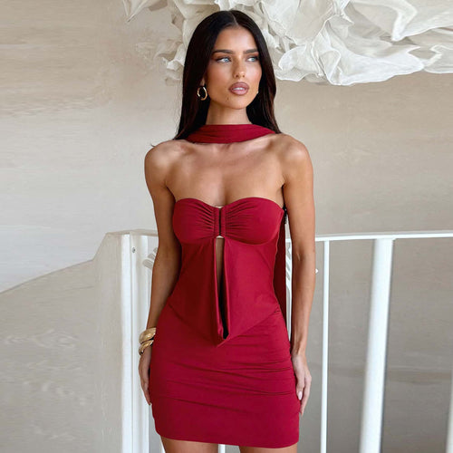 Ladies fitted off-shoulder mini dress with sophisticated knot detail Lune London