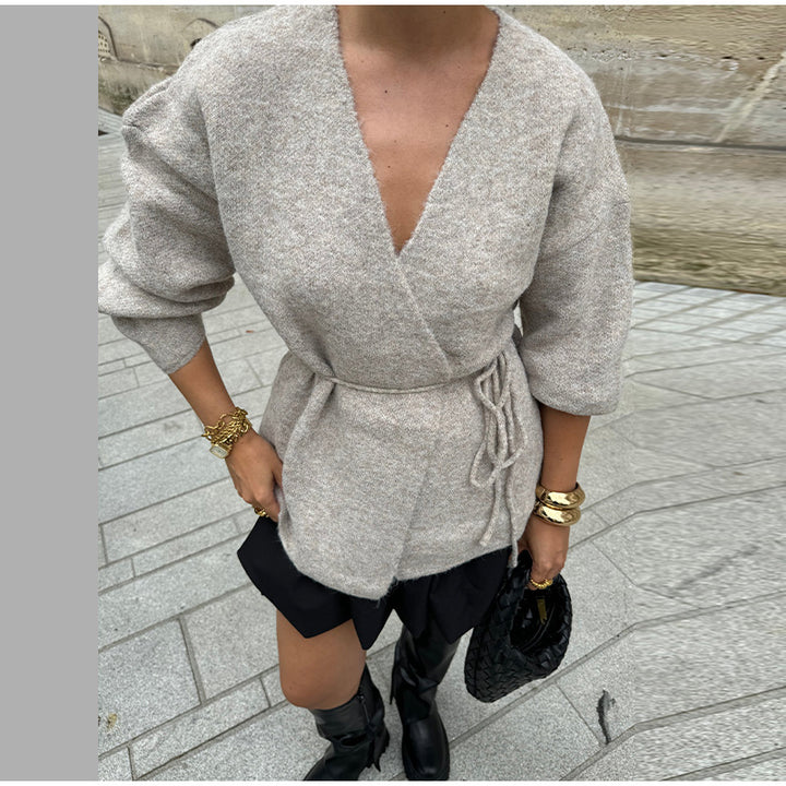 Elegant knit coat for women with belt Lune London