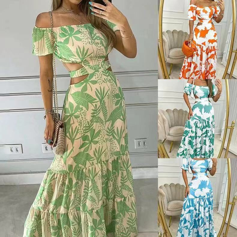 Maxi dress with cutout for women with puff sleeves Lune London
