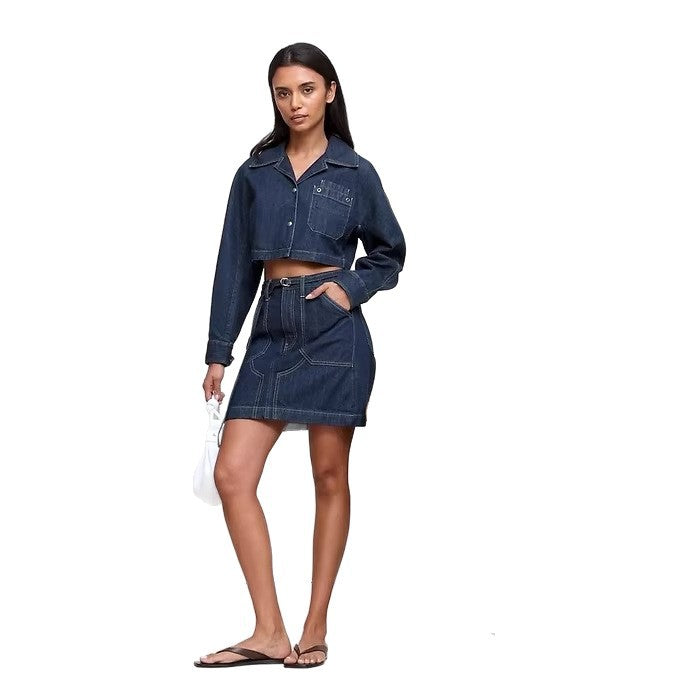 Women's Denim Crop Jacket and Mini Skirt Set Lune London