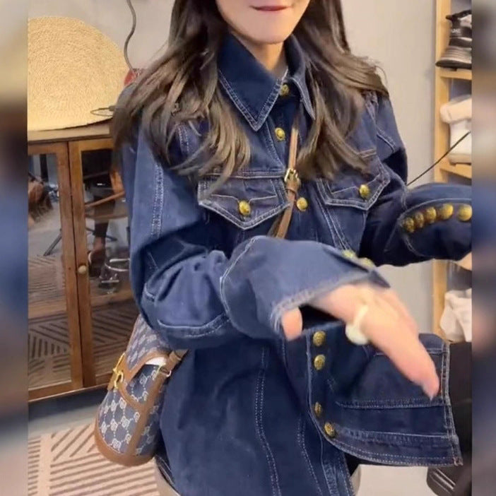 Veste en jean pour femmes avec boutons-pression dorés Chic & Stil