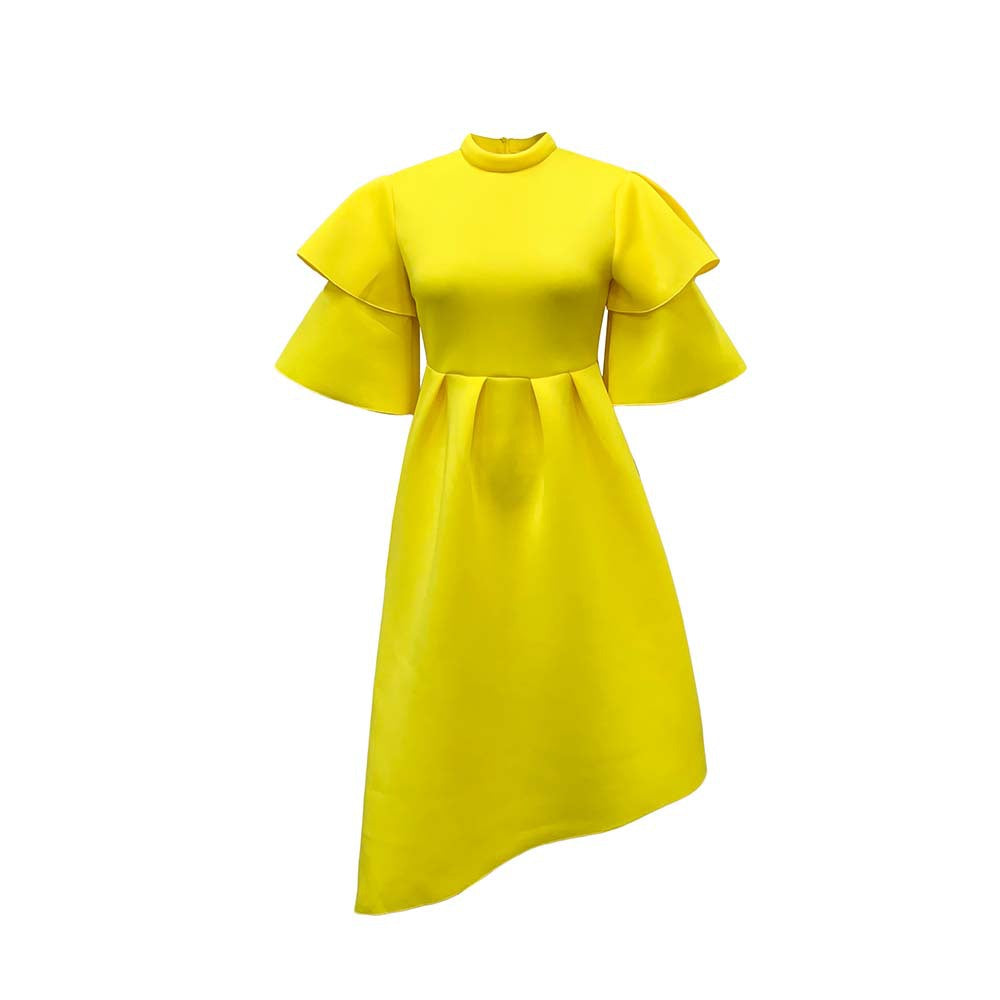 Women Elegant Midi Dress with Ruffles and Puffed Sleeves Lune London