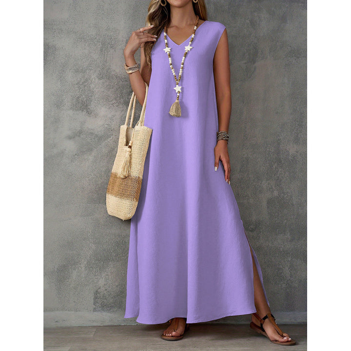 Maxi dress for women with V neckline and side slits Lune London