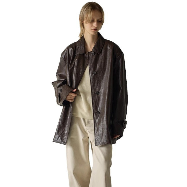 Veste en faux cuir à la mode pour femmes avec coupe surdimensionnée Chic & Stil