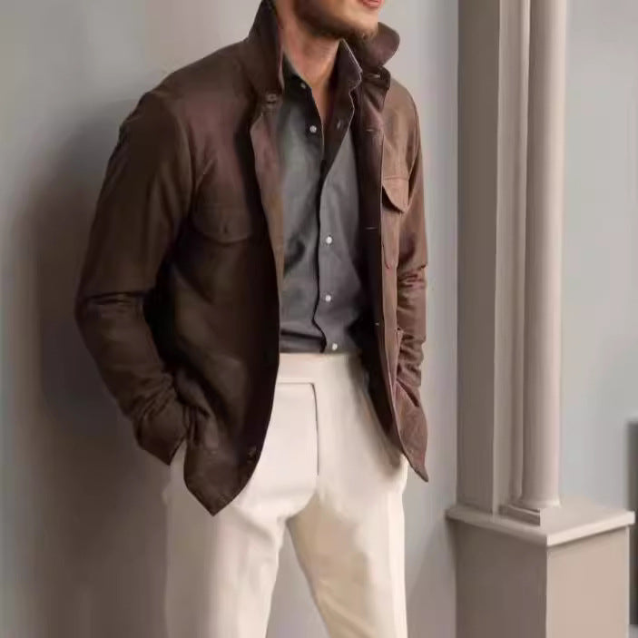Trendy utility jacket for men with practical pockets and stylish high collar Lune London