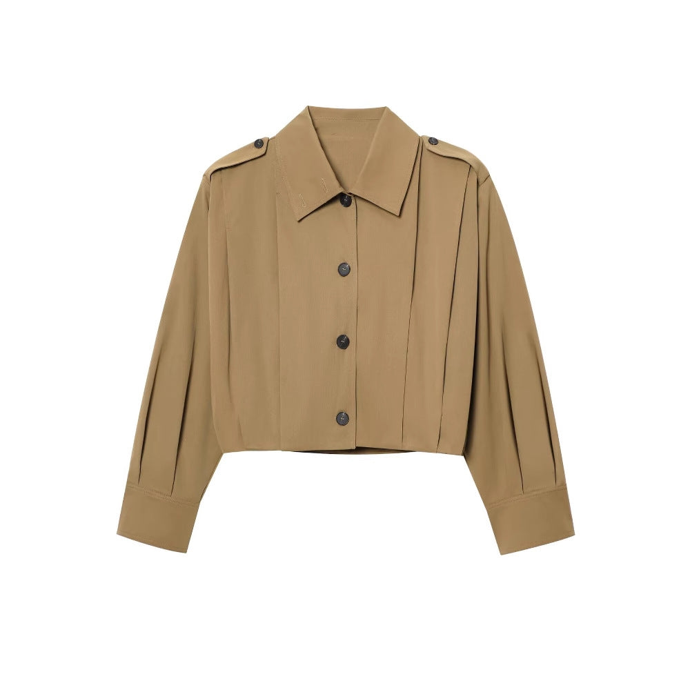 Short jacket for women with decorative button details and modern pleats Lune London