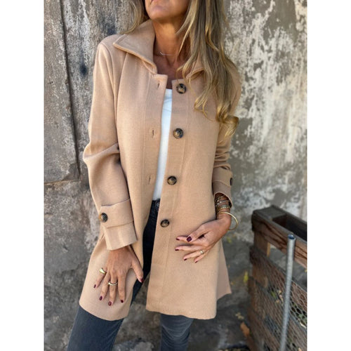 Elegant transitional jacket for women with a chic collar and decorative button details Lune London